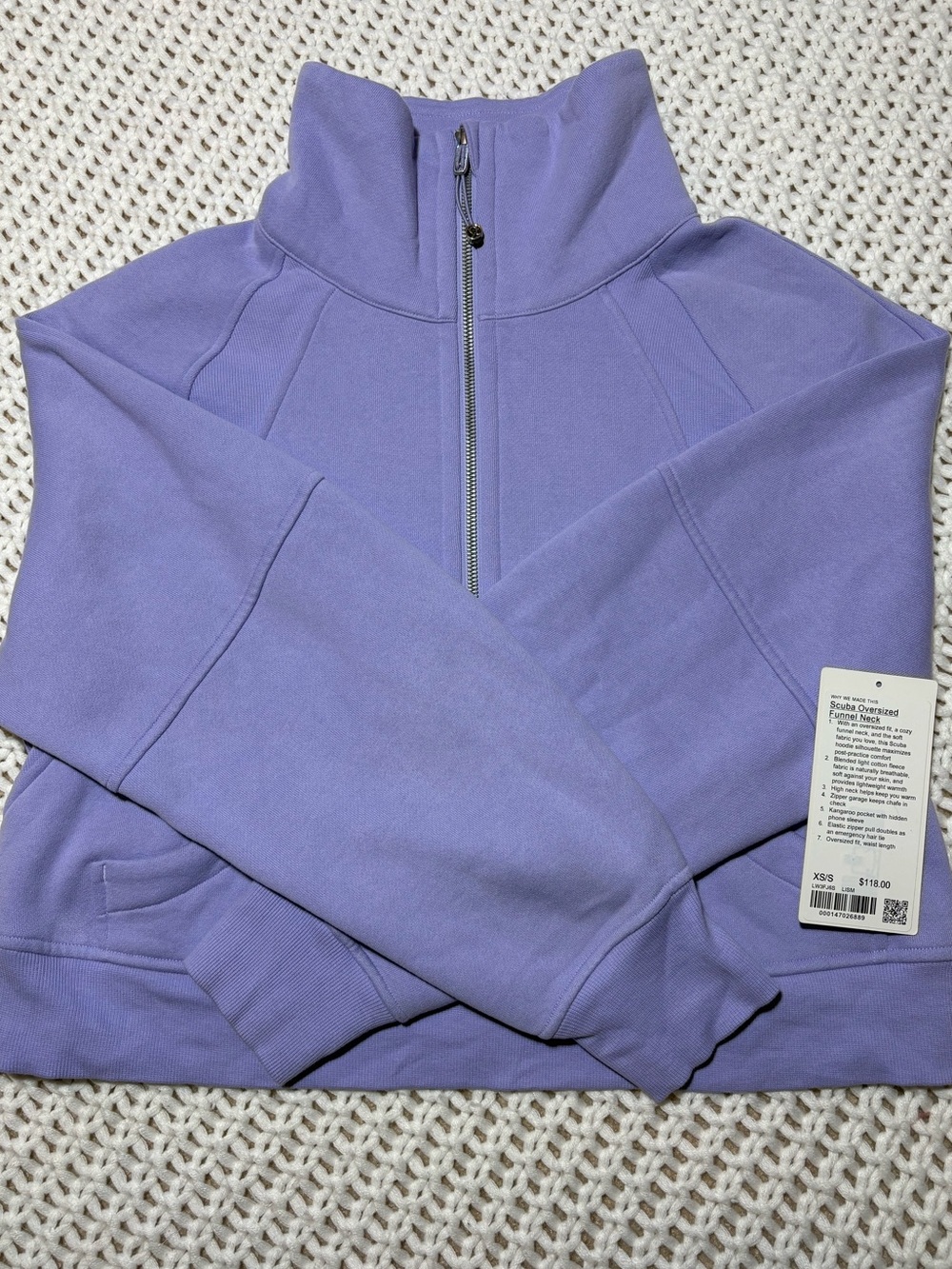 lululemon lilac smoke scuba oversized funnel neck size xs/s